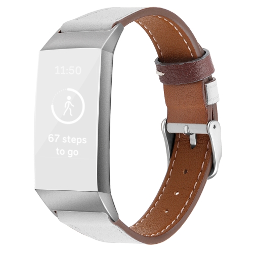For Fitbit Charge 4 / 3 Top-grain Leather + 316L Stainless Steel Strap