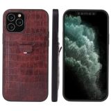 For iPhone 12 / 12 Pro Fierre Shann Crocodile Texture PU Leather Protective Case with Card Slot(Brown)