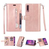 For Samsung Galaxy A7 (2018) Multifunctional Zipper Horizontal Flip Leather Case with Holder & Wallet & 9 Card Slots & Lanyard(Rose Gold)