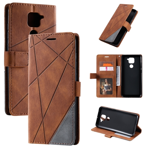 For Xiaomi Redmi Note 9 Skin Feel Splicing Horizontal Flip Leather Case with Holder & Card Slots & Wallet & Photo Frame(Brown)