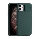 For iPhone 12 / 12 Pro Sliding Camera Cover Design Twill Anti-Slip TPU Case(Dark Green)