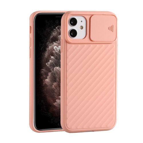 For iPhone 12 Pro Max Sliding Camera Cover Design Twill Anti-Slip TPU Case(Pink)