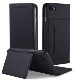 For iPhone SE(2020) / 8 / 7 Strong Magnetism Shockproof Horizontal Flip Liquid Feel Leather Case with Holder & Card Slots & Wallet(Black)