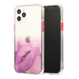 For iPhone 12 / 12 Pro Marble Pattern Glittery Powder Shockproof TPU + Acrylic Protective Case with Detachable Buttons(Purple)