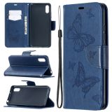 For Xiaomi Redmi 9A Two Butterflies Embossing Pattern Horizontal Flip Leather Case with Holder & Card Slot & Wallet & Lanyard(Dark Blue)
