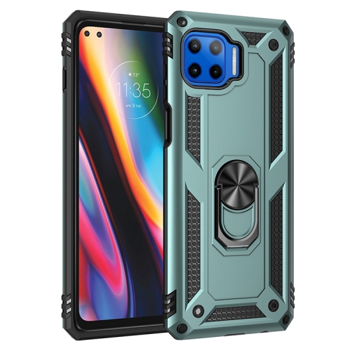 For Motorola Moto G 5G Plus Shockproof TPU + PC Protective Case with 360 Degree Rotating Holder(Dark Green)