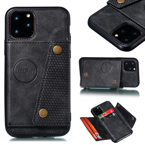 For iPhone 12 / 12 Pro Leather Protective Case with Holder & Card Slots(Black)