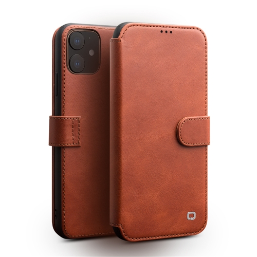 For iPhone 11 QIALINO Business Magnetic Buckle Horizontal Flip Leather Case with Card Slots(Light Brown)