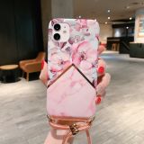 For iPhone 11 Plating Marble Pattern Soft TPU Protective Case with Shoulder Strap(Pink Apple Blossom)
