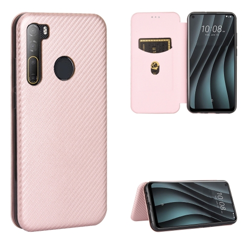 For HTC Desire 20 Pro Carbon Fiber Texture Magnetic Horizontal Flip TPU + PC + PU Leather Case with Card Slot(Pink)