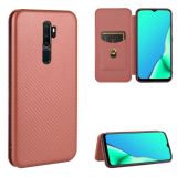 For OPPO A9 (2020) / A11 / A11X / A5 (2020) Carbon Fiber Texture Magnetic Horizontal Flip TPU + PC + PU Leather Case with Card Slot(Brown)