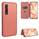 For OPPO Find X2 Pro Carbon Fiber Texture Magnetic Horizontal Flip TPU + PC + PU Leather Case with Card Slot(Brown)