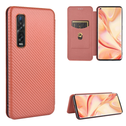 For OPPO Find X2 Pro Carbon Fiber Texture Magnetic Horizontal Flip TPU + PC + PU Leather Case with Card Slot(Brown)