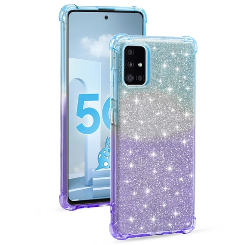 For Samsung Galaxy A51 4G Gradient Glitter Powder Shockproof TPU Protective Case(Blue Purple)