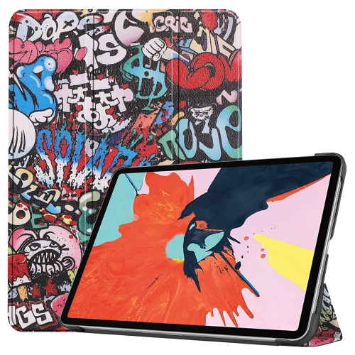 For iPad Air 2020 10.9 Colored Drawing Horizontal Flip Leather Case with Three-folding Holder & Sleep / Wake-up Function(Graffiti)