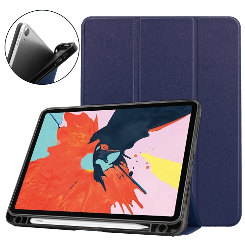 For iPad Air 2020 10.9 Custer Texture TPU Horizontal Flip Leather Case with Sleep / Wake-up Function & Three-folding Holder & Pen Slot(Dark Blue)
