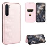 For OnePlus Nord Carbon Fiber Texture Magnetic Horizontal Flip TPU + PC + PU Leather Case with Card Slot(Pink)