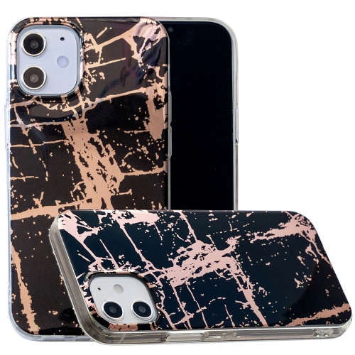 For iPhone 12 / 12 Pro Plating Marble Pattern Soft TPU Protective Case(Black Gold)