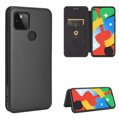 For Google Pixel 4A 5G Carbon Fiber Texture Magnetic Horizontal Flip TPU + PC + PU Leather Case with Card Slot(Black)