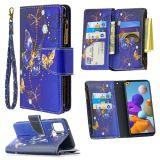 For Samsung Galaxy A21s Colored Drawing Pattern Zipper Horizontal Flip Leather Case with Holder & Card Slots & Wallet(Purple Butterfly)