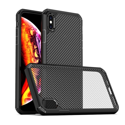 For iPhone XS / X iPAKY Pioneer Series Carbon Fiber Texture Shockproof TPU + PC Case(Black)