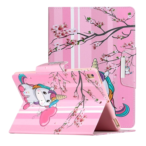 For iPad 10.2 Painted Pattern Horizontal Flip Leather Case with Holder(Sakura Unicorn)