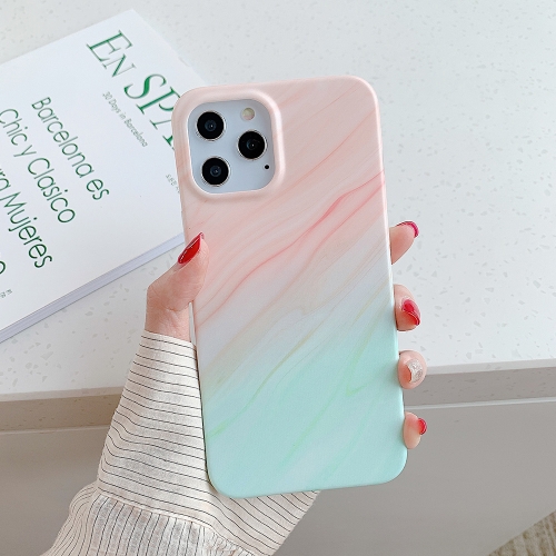 For iPhone 12 Pro Max Marble Pattern Soft TPU Protective Case(Orange Green Gradient )