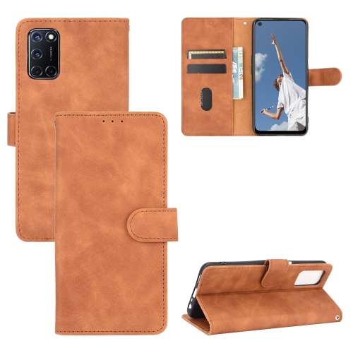 For OPPO A52 / A72 / A92 Solid Color Skin Feel Magnetic Buckle Horizontal Flip Calf Texture PU Leather Case with Holder & Card Slots & Wallet(Brown)
