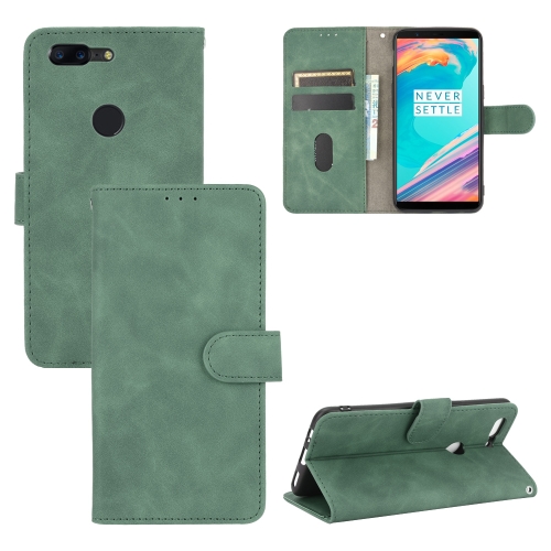 For OnePlus 5T Solid Color Skin Feel Magnetic Buckle Horizontal Flip Calf Texture PU Leather Case with Holder & Card Slots & Wallet(Green)