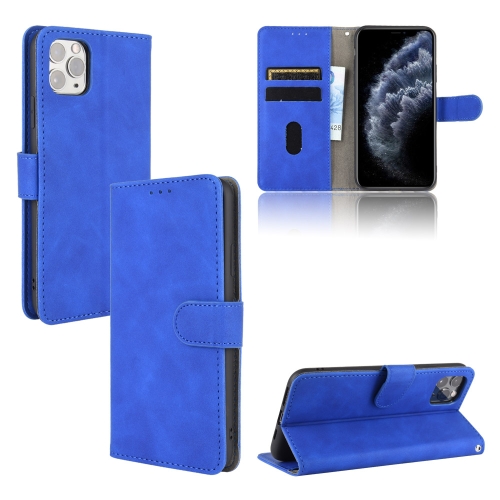 For iPhone 12 Pro Max Solid Color Skin Feel Magnetic Buckle Horizontal Flip Calf Texture PU Leather Case with Holder & Card Slots & Wallet(Blue)