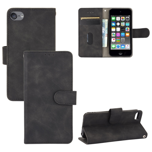 For iPod Touch 6 & 5 Solid Color Skin Feel Magnetic Buckle Horizontal Flip Calf Texture PU Leather Case with Holder & Card Slots & Wallet(Black)