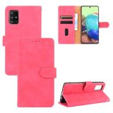 For Samsung Galaxy A71 Solid Color Skin Feel Magnetic Buckle Horizontal Flip Calf Texture PU Leather Case with Holder & Card Slots & Wallet(Rose Red)
