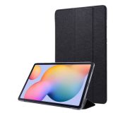 For Samsung Galaxy Tab S7 / T870 Silk Texture Three-fold Horizontal Flip Leather Case with Holder & Pen Slot(Black)