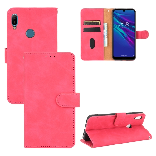For Huawei Y6 (2019) / Honor Y6s Solid Color Skin Feel Magnetic Buckle Horizontal Flip Calf Texture PU Leather Case with Holder & Card Slots & Wallet(Rose Red)