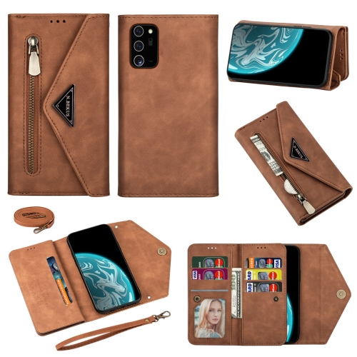 For Samsung Galaxy Note20 Ultra Skin Feel Zipper Horizontal Flip Leather Case with Holder & Card Slots & Photo Frame & Lanyard & Long Rope(Brown)