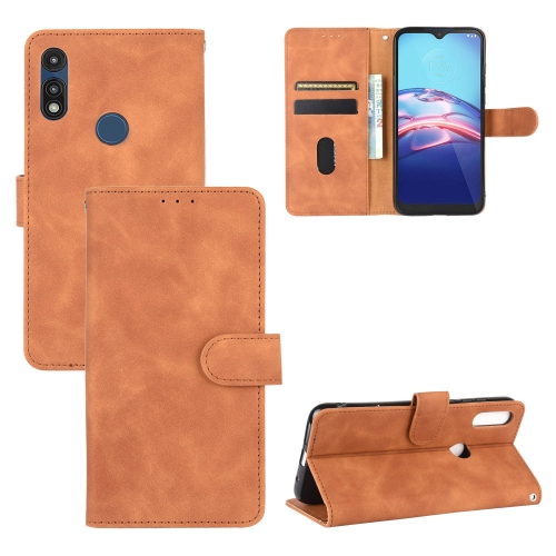 For Motorola Moto E(2020) Solid Color Skin Feel Magnetic Buckle Horizontal Flip Calf Texture PU Leather Case with Holder & Card Slots & Wallet(Brown)