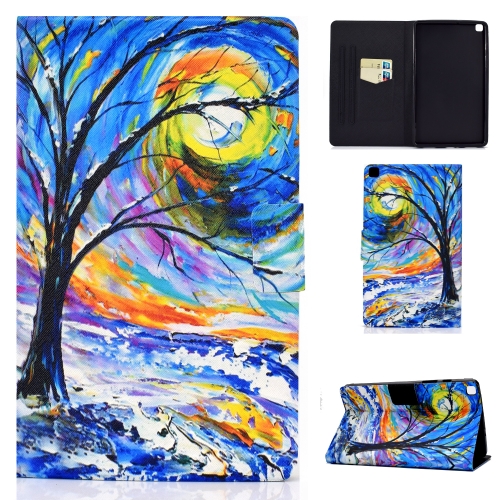 For Samsung Galaxy Tab A7 10.4 2020 T500 Electric Pressed TPU Colored Drawing Horizontal Flip Leather Case with Holder & Card Slots & Anti-slip Strip(Watercolor Tree)