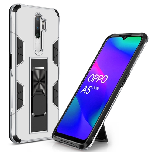 For Oppo A5 (2020) Soldier Armor Shockproof TPU + PC Magnetic Protective Case with Holder(Silver)
