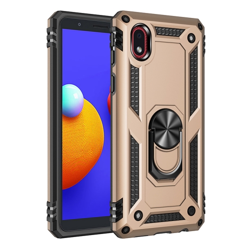 For Samsung Galaxy A01 Core Shockproof TPU + PC Protective Case with 360 Degree Rotating Holder(Gold)