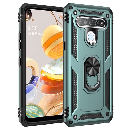 For LG K61 Shockproof TPU + PC Protective Case with 360 Degree Rotating Holder(Green)
