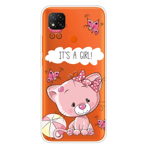For Xiaomi Redmi 9C Coloured Drawing Pattern Highly Transparent TPU Protective Case(Cute Cat)