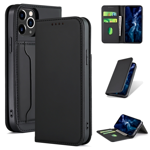 For iPhone 12 Pro Max Strong Magnetism Shockproof Horizontal Flip Liquid Feel Leather Case with Holder & Card Slots & Wallet(Black)