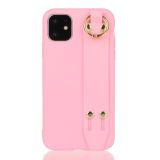 For iPhone 12 Pro Max Shockproof Solid Color TPU Case with Wristband(Rose Red)
