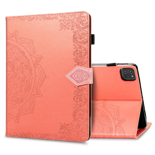 For iPad Pro 11 (2020) / iPad 11 Pro (2018) Halfway Mandala Embossing Pattern Horizontal Flip PU Leather Case with Card Slots & Holder(Orange)