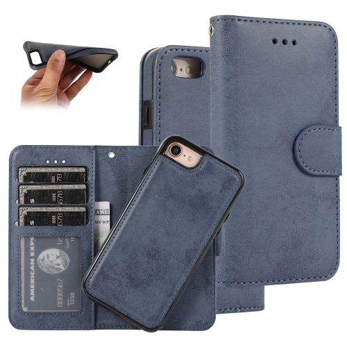 For iPhone SE 2020 / 8 / 7 KLT888-2 Retro 2 in 1 Detachable Magnetic Horizontal Flip TPU + PU Leather Case with Holder & Card Slots & Photo Frame & Wallet(Dark Blue)
