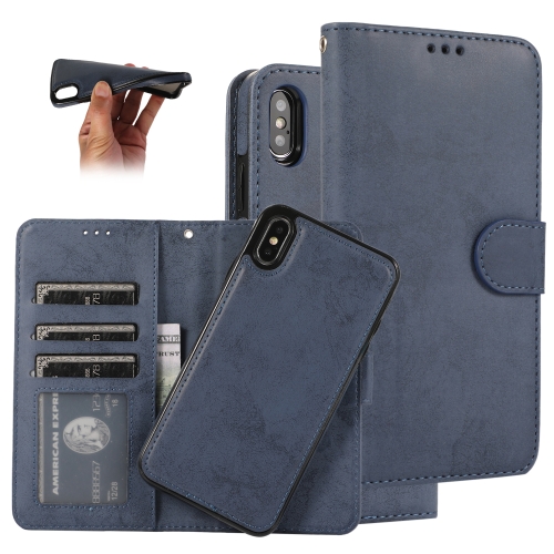 For iPhone XS / X KLT888-2 Retro 2 in 1 Detachable Magnetic Horizontal Flip TPU + PU Leather Case with Holder & Card Slots & Photo Frame & Wallet(Dark Blue)