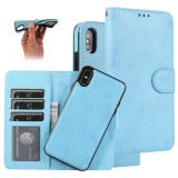 For iPhone XS Max KLT888-2 Retro 2 in 1 Detachable Magnetic Horizontal Flip TPU + PU Leather Case with Holder & Card Slots & Photo Frame & Wallet(Sky Blue)