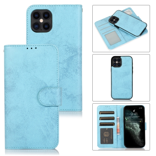 For iPhone 12 Pro Max KLT888-2 Retro 2 in 1 Detachable Magnetic Horizontal Flip TPU + PU Leather Case with Holder & Card Slots & Photo Frame & Wallet(Sky Blue)
