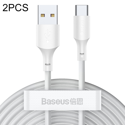 Baseus 2 PCS / Set Simple Wisdom 1.5m 5A Max Output USB to USB-C / Type-C Fast Charging Data Cable(White)