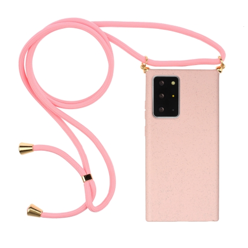 For Samsung Galaxy Note20 Ultra Wheat Straw Material + TPU Protective Case with Lanyard(Pink)